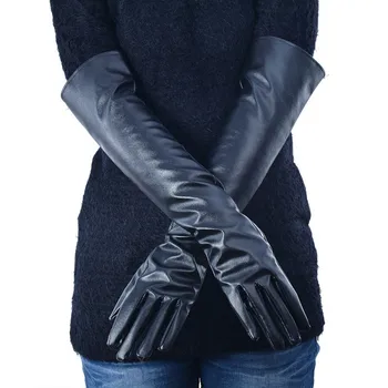 Женские перчатки из искусственной кожи до локтя, зимние длинные перчатки с теплой подкладкой, перчатки для пальцев, Новый YP9