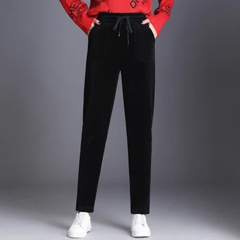 женские шаровары-капри harajuku в корейском стиле 2022, толстые теплые зимние флисовые брюки-шаровары с высокой талией, женские мешковатые брюки, женские брюки