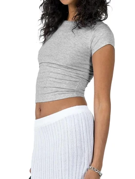 Женский Сексуальный укороченный топ с открытыми плечами в стиле Y2K Inspired - Модная приталенная рубашка с коротким рукавом для подростков - Стильная футболка с круглым вырезом для выхода в свет