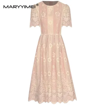 Женское Модное дизайнерское платье MARYYIMEI с короткими рукавами и Цветочным вырезом в стиле Пэчворк, Вышитые Платья длиной до колен