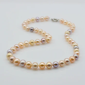 Женское ожерелье из натурального жемчуга радужного цвета, круглое ожерелье из пресноводного жемчуга класса ААА высокого качества, ожерелье для девочек