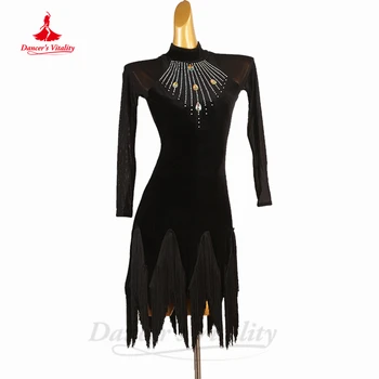 Женское платье для латиноамериканских танцев, костюмы для соревнований Румба Чача Танго, женская Латиноамериканская черная юбка для бассейна