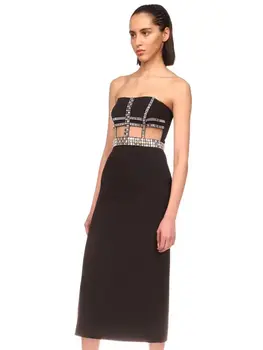 Женское элегантное роскошное платье Миди с черными бриллиантами, облегающее бандажное платье Vestidos Para Mujer, вечерние коктейльные платья на день рождения