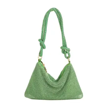 Зеленая Женская сумка, украшенная бриллиантами, ручная сумка для вечеринок, Блестящий Узловатый Горный хрусталь, сумка для свадебного банкета ручной работы подмышками