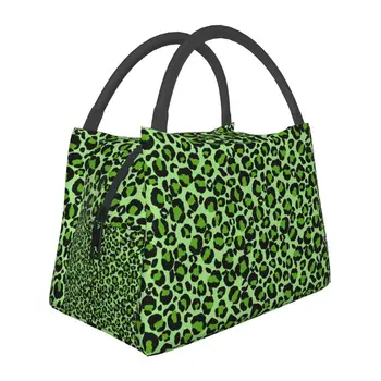 Зеленые ланч-боксы с принтом кожи Леопарда Гепарда, Охладитель для животных, Термоизолированная сумка для ланча, Больничный Офисный контейнер Pinic