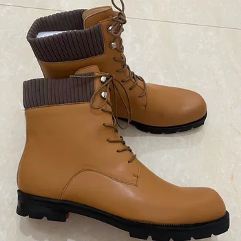 Зимние ботильоны из коричневой кожи на шнуровке в британском стиле, тактические ботинки длиной до икр, мужская защитная обувь, Роскошная рабочая обувь