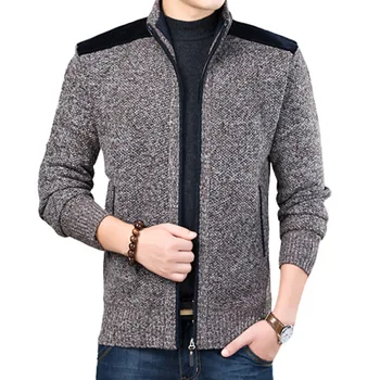 Зимняя мужская уличная куртка, повседневный кардиган, пальто, вязаный кардиган, толстый мужской свитер на молнии в стиле пэчворк, верхняя одежда с воротником-стойкой