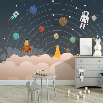 Изготовленный на заказ 3D Papel De Parede Модный Простой Космический Детский мультфильм Астронавт Фон детской Комнаты Фреска Обои для стен