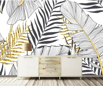 Индивидуальные обои 3d Nordic ручная роспись черно-белый фон из банановых листьев фоновая стена гостиной 3D обои