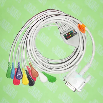 Используйте для 15-контактных аппаратов ЭКГ Philips (HP) M1772A, M3703C, M2462A цельный кабель ЭКГ с 10 выводами и защелкивающиеся провода IEC или AHA.