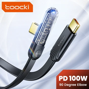 Кабель Tooki USB C-Type C PD100W Быстрое зарядное устройство с углом наклона 90 градусов, прозрачный кабель для зарядки Samsung Huawei