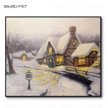 Квалифицированный художник, ручная роспись, Высококачественная Картина маслом с белым снежным пейзажем, Декор стен гостиной, Картина маслом с зимним снегом