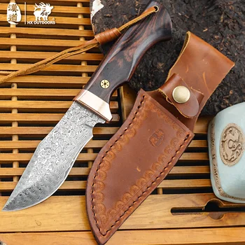 Коллекция дамасских ножей HX OUTDOORS, Охотничий Инструмент для выживания, Туристический Походный инструмент, Походные тактические ножи С кожей, Прямая поставка