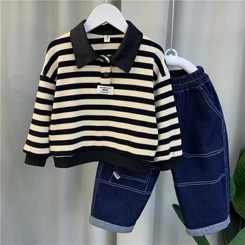 Комплект детской одежды 2023 года, Новый свитер для мальчиков, штаны, весенне-осенняя детская одежда в корейском стиле из 2 предметов