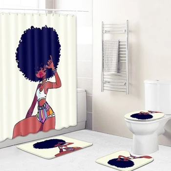 Комплект занавески для душа в Африканском стиле Для девочек, водонепроницаемая занавеска для ванной комнаты, нескользящий фланелевый Ковер для туалета, коврики, коврик для ванной, Комплект с занавеской