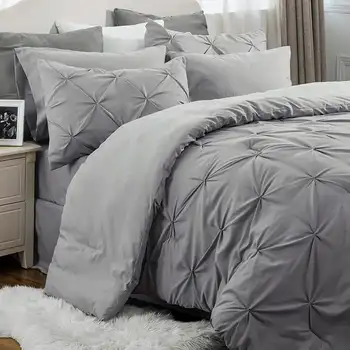 Комплект постельного белья Bedsure Queen, 7 предметов - Комплект постельного белья Pintuck Queen, Кровать в мешке Серого размера Queen Size с одеялами, Простынями, двойной подушкой