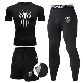 Компрессионная рубашка, спортивная одежда, Мужская футболка для бега, Леггинсы для фитнеса с коротким рукавом, Быстросохнущий спортивный топ, черная одежда для тренировок, белая