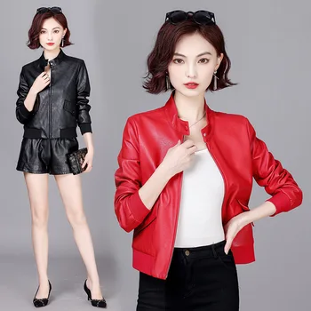 Короткая кожаная куртка для женщин, 23 весенне-осенние повседневные кожаные куртки, Женская одежда, Тонкие элегантные женские пальто, корейская Veste Femme
