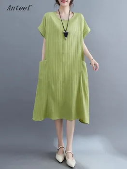 короткое платье оверсайз с коротким рукавом, винтажные новые платья для женщин, повседневное свободное летнее платье миди, элегантная одежда 2023