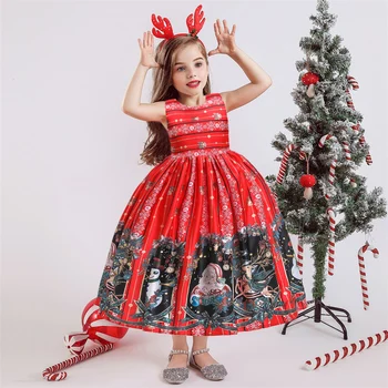 Красное Рождественское платье с принтом Санта-Клауса, Вечернее платье для Косплея, Подарочное платье для девочек, Платье принцессы, Бальное платье, Забавное праздничное платье SD054