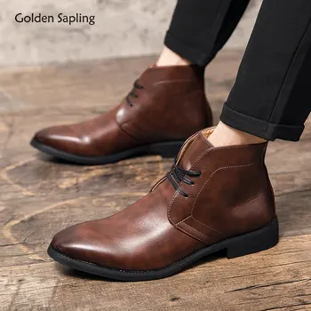 Лаконичные мужские ботинки Golden Sapling; Модная обувь из искусственной кожи; повседневные деловые ботинки; Мужская обувь для отдыха в стиле ретро; Модельные туфли 