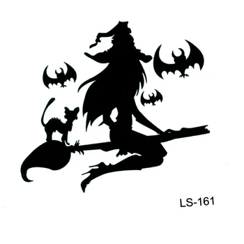 Летающая ведьма, Водонепроницаемая временная татуировка, Наклейка, Черная кошка, Поддельная татуировка на Хэллоуин, Черная летучая мышь, Флэш-татуаж, Татуировка на рукаве