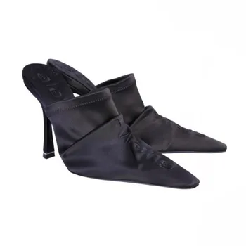 Летние атласные босоножки на высоком каблуке с острым носком, женские туфли Muller, тапочки