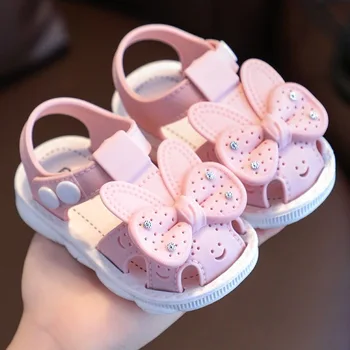 Летняя обувь с бантом, сандалии для новорожденных девочек, аксессуары для обуви для малышей, нескользящие сандалии на мягкой подошве