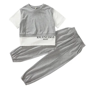 Летняя одежда в стиле пэчворк для девочек, Детская футболка с короткими рукавами, Широкие брюки, Комплекты из 2 предметов, Детская одежда для отдыха, модные наряды