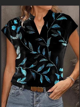 Летняя популярная французская модная футболка с V-образным вырезом и короткими рукавами для женщин, топы High Street