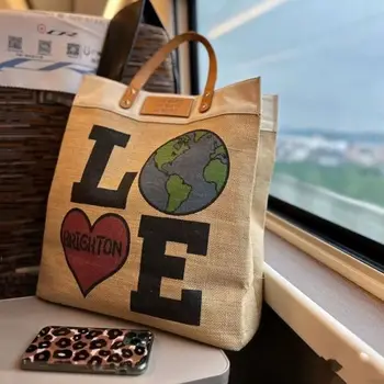 Льняная сумочка с милым принтом и буквами, Тканевая эко-сумка для покупок Love