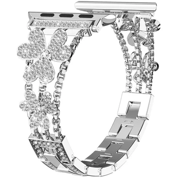 Металлический Ремешок с Бриллиантами для Apple Watch Band 44 мм 40 мм 45 мм 41 мм 42 мм 38 мм 49 мм, Женский браслет для iWatch Серии Ultra 8 7 6 5 4 SE