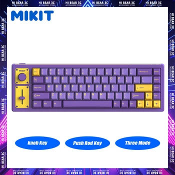 Механическая клавиатура Mikit DK65, Трехрежимная с RGB подсветкой, с ручкой, прокладка для геймерской клавиатуры, Беспроводная клавиатура для ПК, ноутбука