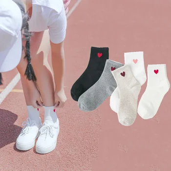 Милые Хлопчатобумажные Длинные носки с принтом в виде сердца, Кавайные Женские носки, японская мода, носки средней длины, Чулочно-носочные изделия для старшеклассниц