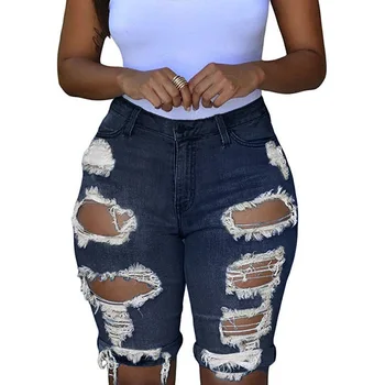 Модные женские джинсовые шорты с высокой талией и пирсингом