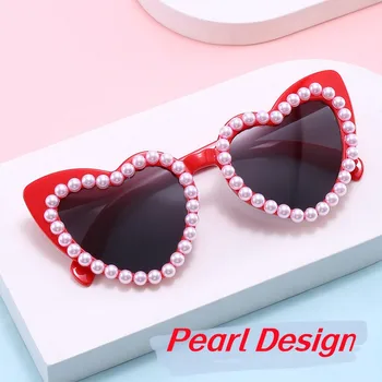Модные солнцезащитные очки в мелкой жемчужной оправе, женские модные очки в форме сердца, Солнцезащитные очки, Женские летние пляжные очки UV400 оттенков