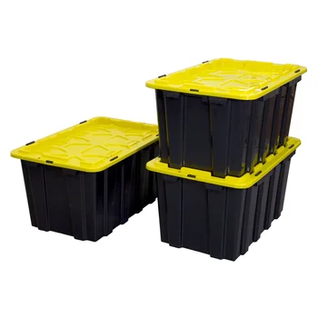 Монтируй! 15,8 галлона. Сверхпрочные пластиковые контейнеры для хранения, черные и желтые, 3 шт.