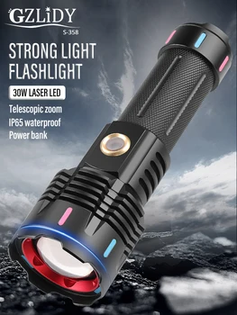 Мощный светодиодный фонарик 2000 м с дальним прицелом, USB перезаряжаемый прожектор 18650, водонепроницаемый масштабируемый фонарь для кемпинга и рыбалки