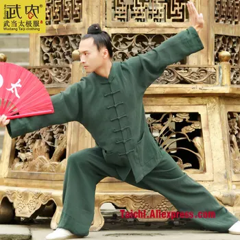 Мужская льняная форма тайцзи ручной работы Wudang, Шаолиньский тренировочный костюм для ушу кунг-фу, китайская стильная куртка + брюки