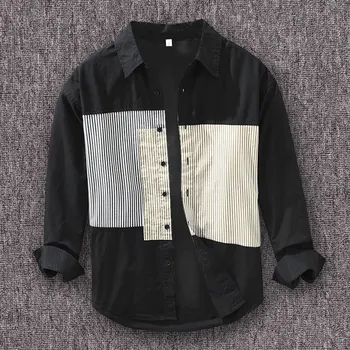 Мужские повседневные рубашки премиум-класса из 100% хлопка в японскую полоску, модная рубашка с отворотом и длинным рукавом в японскую полоску, новинка 2023 года в дизайнерской одежде