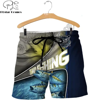 Мужские шорты с 3D принтом для рыбалки на парусника и тунца Уличная одежда Унисекс Летние пляжные Свободные шорты Повседневные брюки Полиэстер SDM12