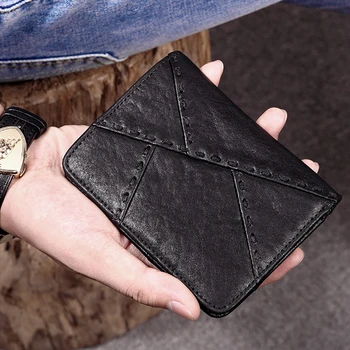 Мужской кошелек ручной работы AETOO, мужской короткий кожаный кошелек-стойка с верхним слоем из воловьей кожи, корейский молодежный студенческий кошелек