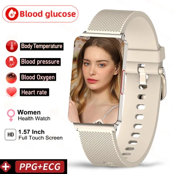 Неинвазивные Смарт-Часы для измерения уровня глюкозы в крови, Мужские, Женские, Для измерения артериального давления, Термометр, Часы Для Здоровья, ЭКГ + PPG, Женские Умные Часы