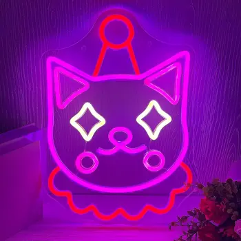 Неоновая вывеска или настенный декор в виде кота в костюме клоуна со светодиодной неоновой подсветкой с питанием от USB для спальни Любителей кошек или комнаты для девочек