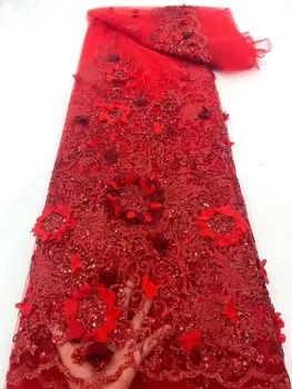 Нигерийские кружевные ткани ручной работы из тюля с 3D цветами для свадьбы, высококачественная вышивка, французское сетчатое кружево, африканская кружевная ткань с блестками