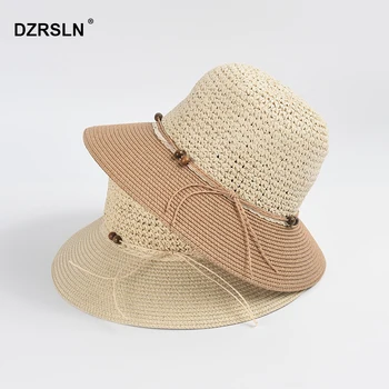 Новая бумажная соломенная шляпа, сшитая вручную, Женская летняя шляпа для отдыха на море, солнцезащитная пляжная шляпа, модная повседневная универсальная шляпа от солнца
