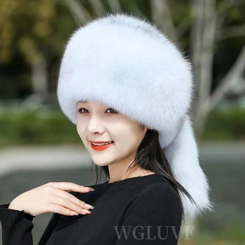 Новая высококачественная роскошная шапка из лисьего меха для детской зимы, теплая защита ушей, утолщенный стиль, лыжная уличная шапка из натурального меха