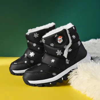Новая зимняя детская обувь, Детские Зимние ботинки, Нескользящие походные ботинки, ботинки для девочек, Плюшевая теплая обувь для мальчиков, Водонепроницаемая детская хлопчатобумажная обувь