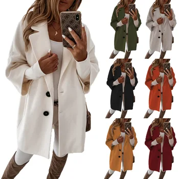Новая осенне-зимняя шерстяная куртка с карманом на лацкане и пуговицами для женщин