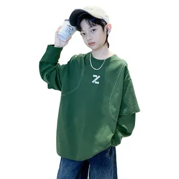 Новая осенняя толстовка для мальчиков, детская повседневная уличная одежда с длинными рукавами, Хлопковый модный крутой свободный топ, корейская детская одежда